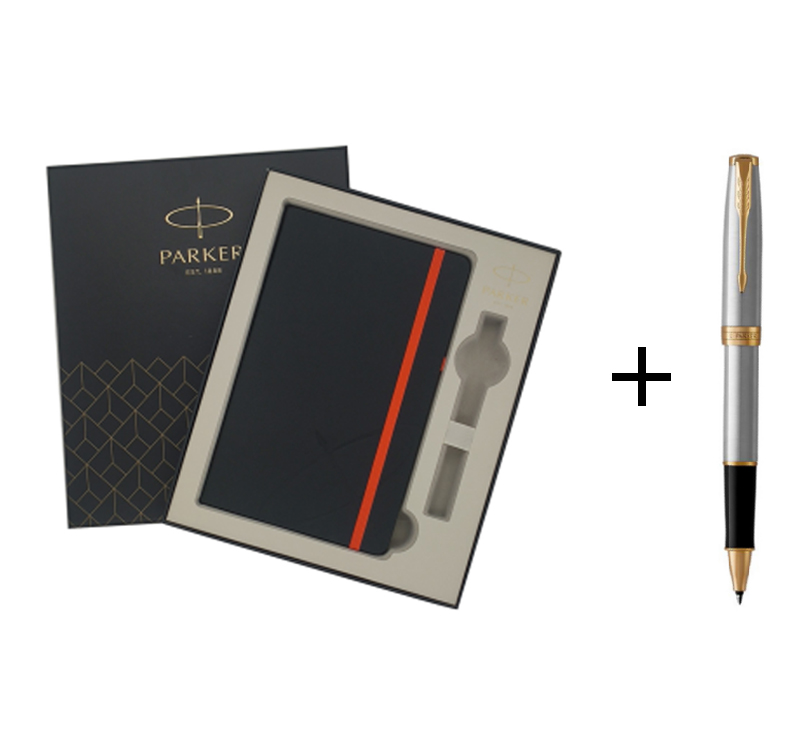 派克2015卓尔钢杆金夹宝珠笔+21款笔记本礼盒