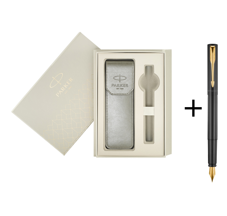 派克威雅XL经典黑金夹墨水笔+笔袋礼盒套装